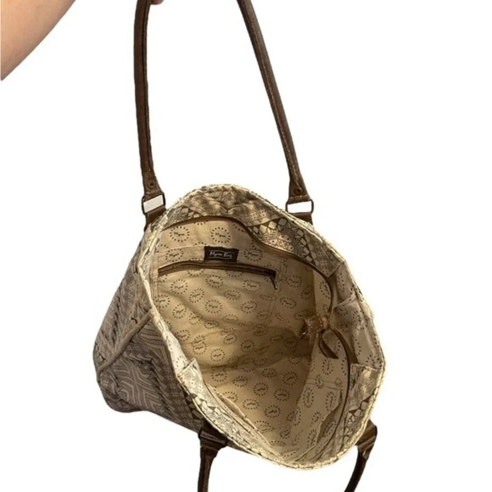 MYRA BAG S-0845 ARTISAN TOTE CANVAS TOTE LEATHER HANDLE TOTE